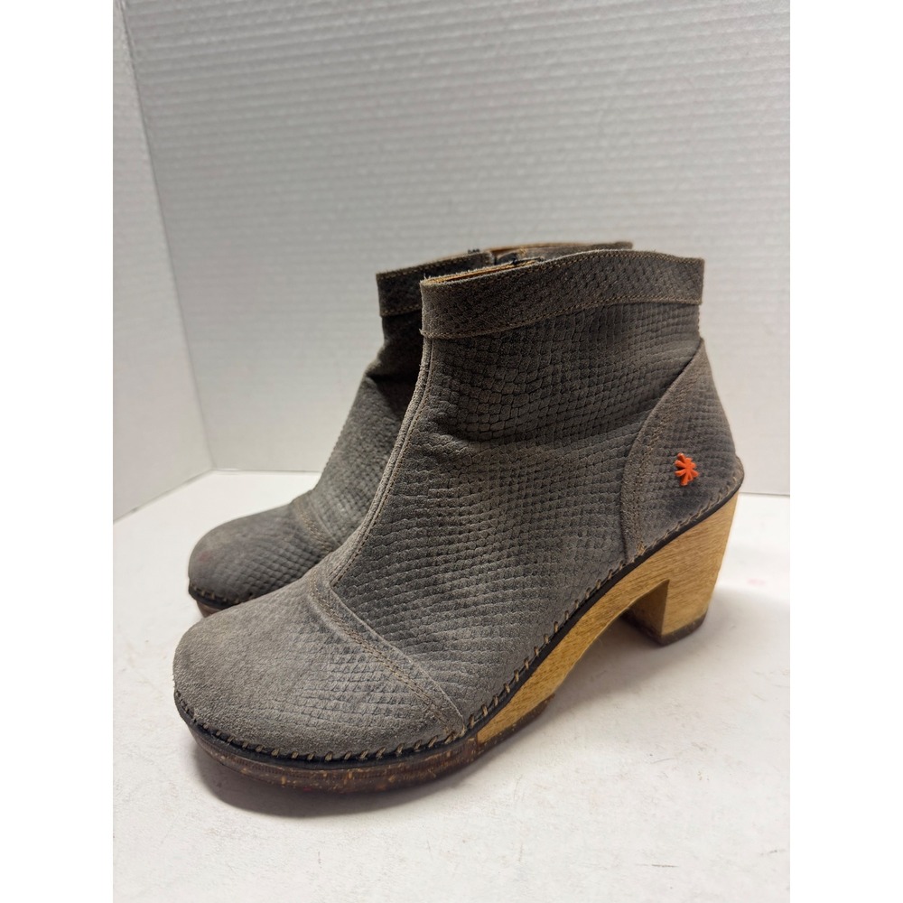 Art Company Grey Textured Leather Wooden Clog Ankle Boots 316 Spain Womens 39